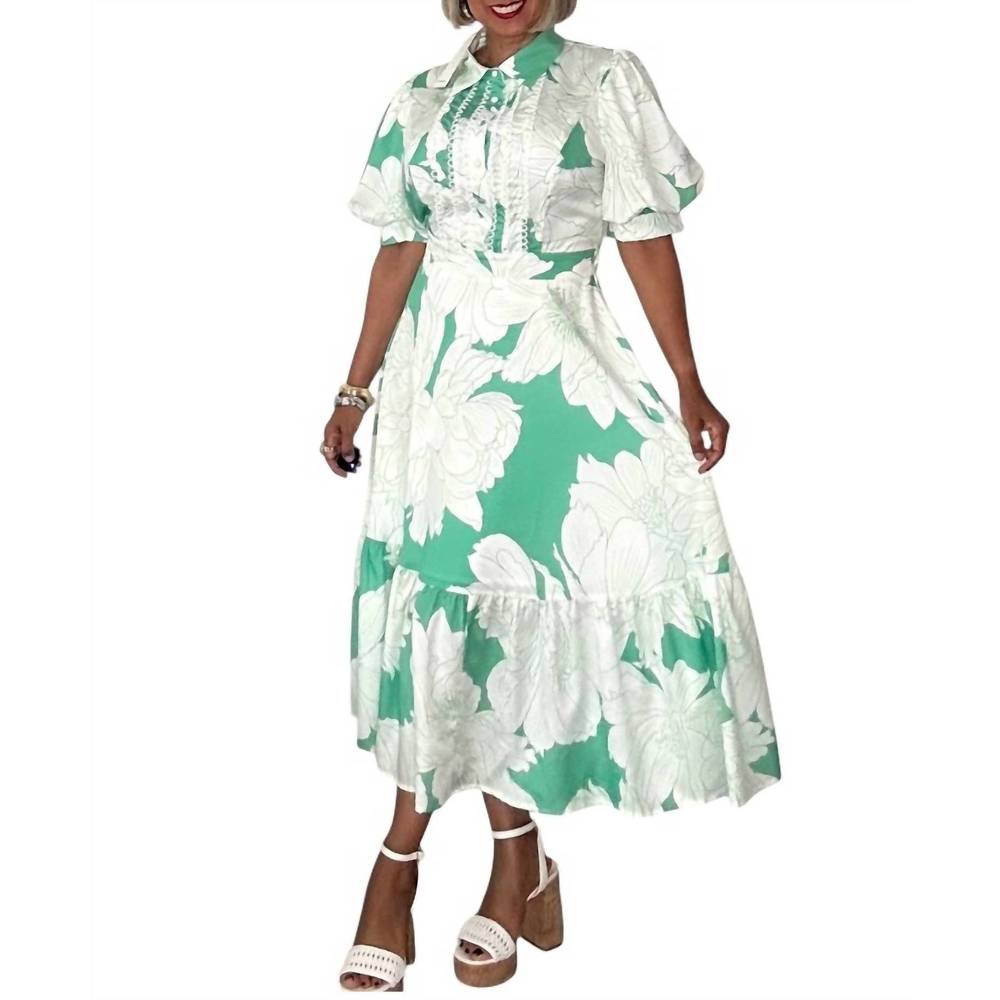 NEW A.PEACH puff sleeve midi dress in mint multi